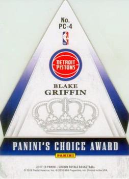2017-18 Panini Crown Royale - Panini's Choice #PC-4 Blake Griffin Back