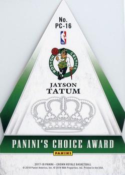 2017-18 Panini Crown Royale - Panini's Choice #PC-16 Jayson Tatum Back