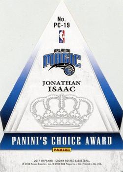 2017-18 Panini Crown Royale - Panini's Choice #PC-19 Jonathan Isaac Back
