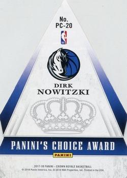 2017-18 Panini Crown Royale - Panini's Choice #PC-20 Dirk Nowitzki Back