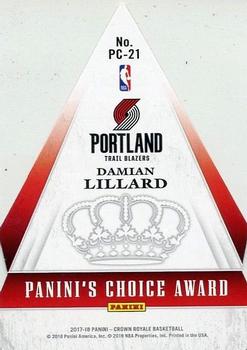2017-18 Panini Crown Royale - Panini's Choice #PC-21 Damian Lillard Back