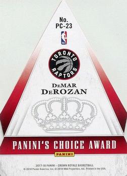2017-18 Panini Crown Royale - Panini's Choice #PC-23 DeMar DeRozan Back