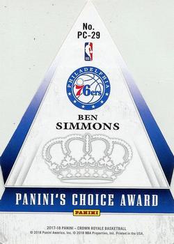 2017-18 Panini Crown Royale - Panini's Choice #PC-29 Ben Simmons Back