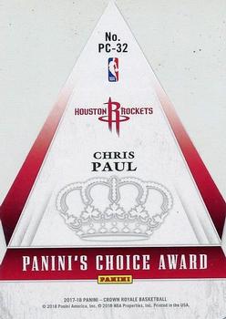 2017-18 Panini Crown Royale - Panini's Choice #PC-32 Chris Paul Back