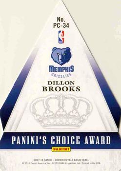2017-18 Panini Crown Royale - Panini's Choice #PC-34 Dillon Brooks Back