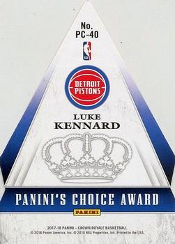 2017-18 Panini Crown Royale - Panini's Choice #PC-40 Luke Kennard Back