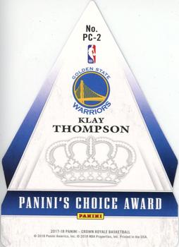 2017-18 Panini Crown Royale - Panini's Choice Blue #PC-2 Klay Thompson Back