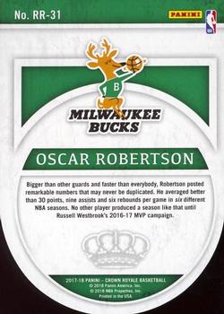 2017-18 Panini Crown Royale - Roundball Royalty #RR-31 Oscar Robertson Back