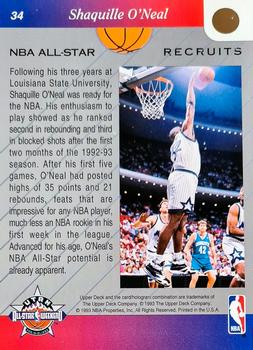 1992-93 Upper Deck NBA All-Stars - Gold Foil #34 Shaquille O'Neal Back