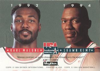 1993-94 SkyBox Premium - USA Tip-Off Gold #4 Shawn Kemp / Karl Malone Back