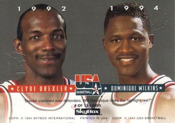 1993-94 SkyBox Premium - USA Tip-Off Gold #8 Dominique Wilkins / Clyde Drexler Back