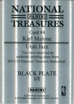 2013-14 Panini National Treasures - Timelines Materials Printing Plate Black #4 Karl Malone Back