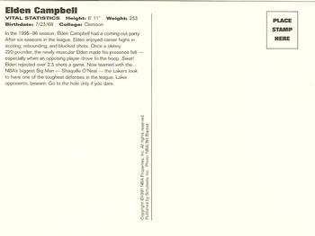 1997 Scholastic Ultimate NBA Postcards #NNO Elden Campbell Back