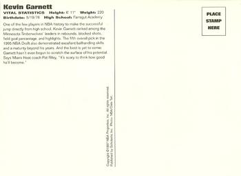 1997 Scholastic Ultimate NBA Postcards #NNO Kevin Garnett Back