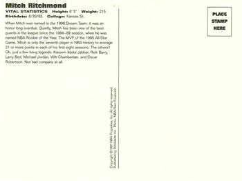 1997 Scholastic Ultimate NBA Postcards #NNO Mitch Richmond Back