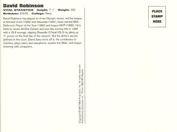 1997 Scholastic Ultimate NBA Postcards #NNO David Robinson Back