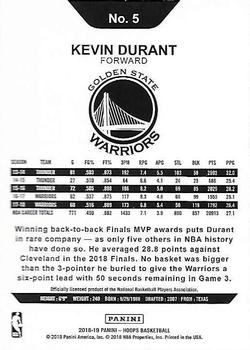2018-19 Hoops #5 Kevin Durant Back