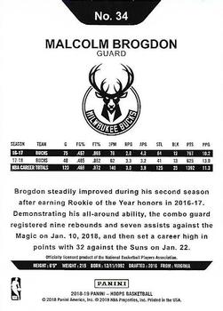 2018-19 Hoops #34 Malcolm Brogdon Back