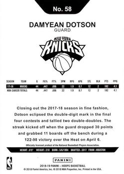 2018-19 Hoops #58 Damyean Dotson Back