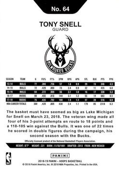 2018-19 Hoops #64 Tony Snell Back