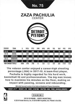 2018-19 Hoops #75 Zaza Pachulia Back
