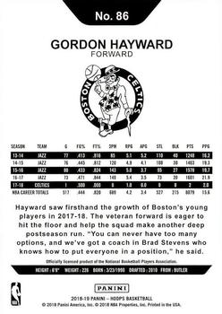 2018-19 Hoops #86 Gordon Hayward Back