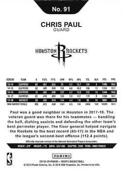 2018-19 Hoops #91 Chris Paul Back