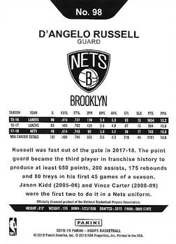2018-19 Hoops #98 D'Angelo Russell Back