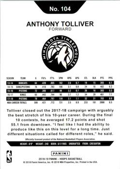 2018-19 Hoops #104 Anthony Tolliver Back