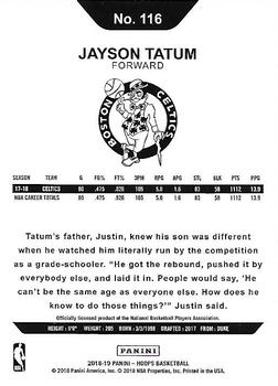 2018-19 Hoops #116 Jayson Tatum Back