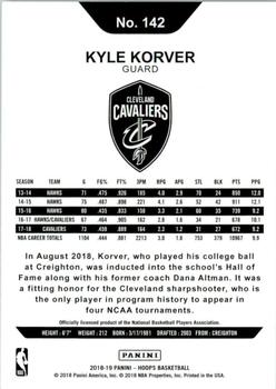 2018-19 Hoops #142 Kyle Korver Back