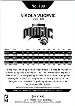 2018-19 Hoops #189 Nikola Vucevic Back