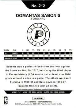 2018-19 Hoops #212 Domantas Sabonis Back