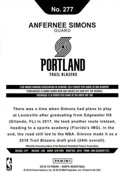 2018-19 Hoops #277 Anfernee Simons Back