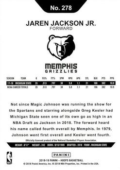 2018-19 Hoops #278 Jaren Jackson Jr. Back