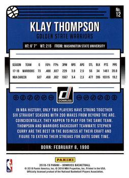 2018-19 Donruss #12 Klay Thompson Back