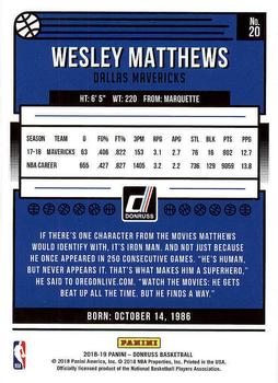 2018-19 Donruss #20 Wesley Matthews Back