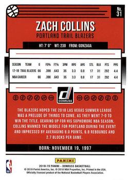 2018-19 Donruss #31 Zach Collins Back