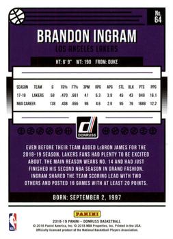 2018-19 Donruss #64 Brandon Ingram Back