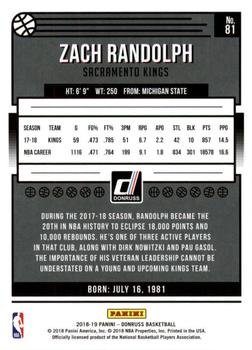 2018-19 Donruss #81 Zach Randolph Back
