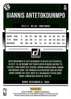 2018-19 Donruss #85 Giannis Antetokounmpo Back