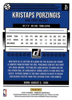 2018-19 Donruss #87 Kristaps Porzingis Back