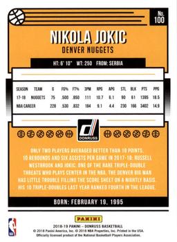 2018-19 Donruss #100 Nikola Jokic Back