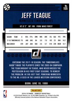2018-19 Donruss #105 Jeff Teague Back