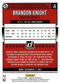 2018-19 Donruss #109 Brandon Knight Back