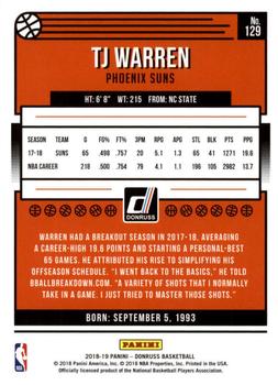 2018-19 Donruss #129 TJ Warren Back