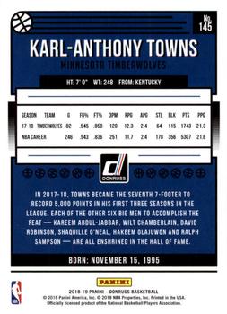 2018-19 Donruss #145 Karl-Anthony Towns Back