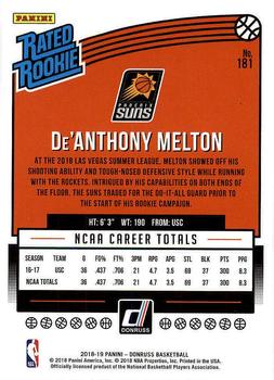 2018-19 Donruss #181 De'Anthony Melton Back