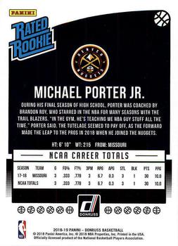 2018-19 Donruss #182 Michael Porter Jr. Back