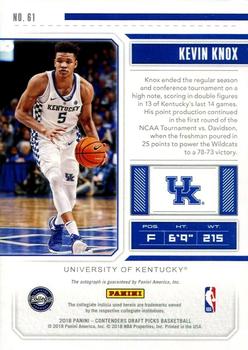 2018 Panini Contenders Draft Picks - Cracked Ice #61 Kevin Knox Back